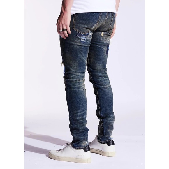 Embellish NYC Men's Rip & Repair Patchwork Distressed Skinny Fit Denim Jeans - Picture 5 of 6